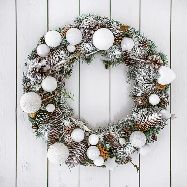 White Garland Wicker Round Design Christmas Tree Rattan Wreath Ornament Vine Ring Decoration Home Party Hanging Flower Craft - Image 6