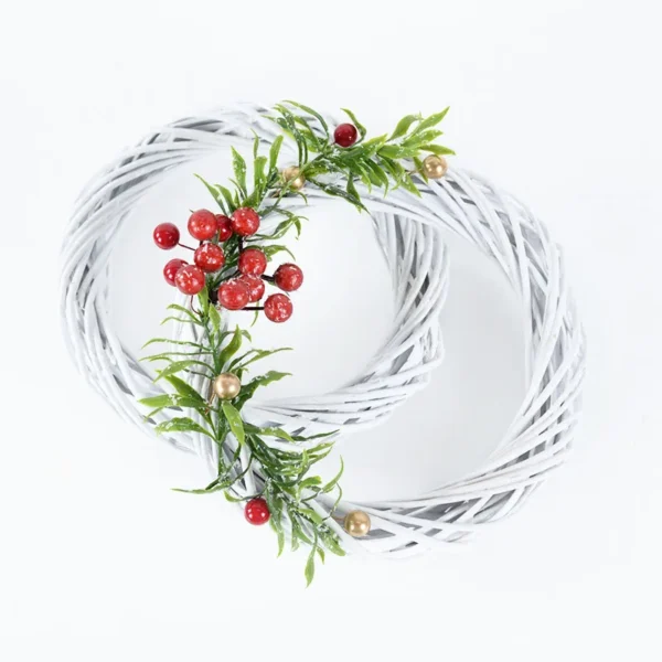 White Garland Wicker Round Design Christmas Tree Rattan Wreath Ornament Vine Ring Decoration Home Party Hanging Flower Craft - Image 2