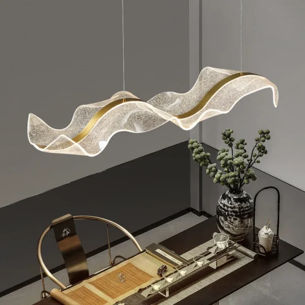 Nordic Designer Wave Led Pendant Lamps Acrylic Gold for Table Dining Room Kitchen Office Chandelier Home Decor Lighting Fixture