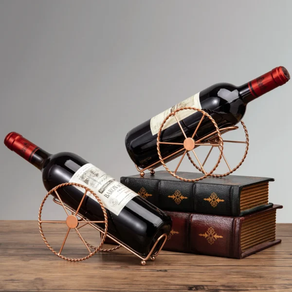 Retro Metal Red Wine Rack Bronze Iron Wheels Design Wine Holder Home Bar Decor Shelf Display Beer Whisky Wine Bottles Holder - Image 5