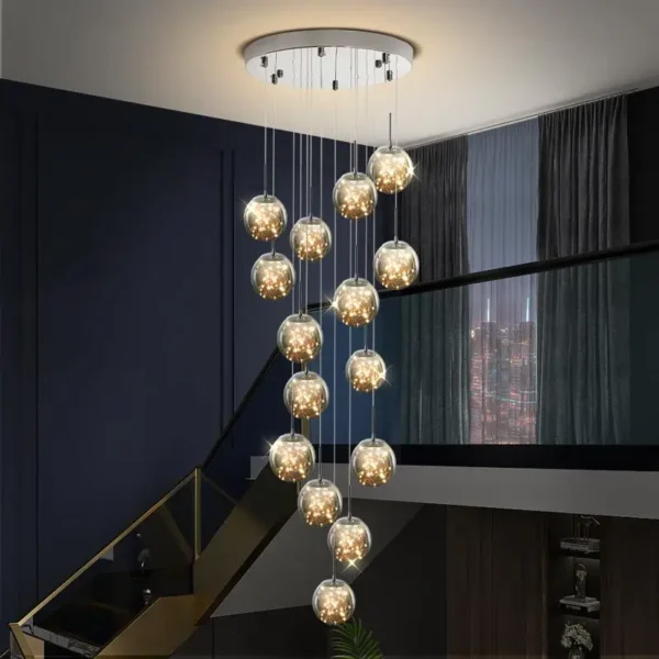 Modern Led Chandelier Glass Ball Dimmable for Staircase Living Room Pendant Lamps Home Decor Lighting Suspension Design Lusters