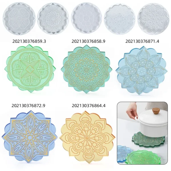 Large Mandala Coaster Resin Molds 3D Design Silicone Molds Resin Casting Epoxy ResinRound Coaster Epoxy Molds Home Decoration - Image 5