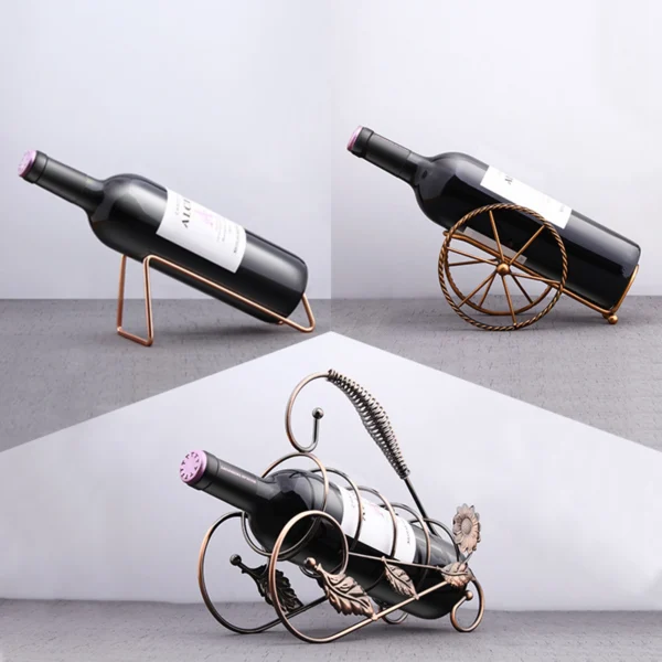 Retro Metal Red Wine Rack Bronze Iron Wheels Design Wine Holder Home Bar Decor Shelf Display Beer Whisky Wine Bottles Holder