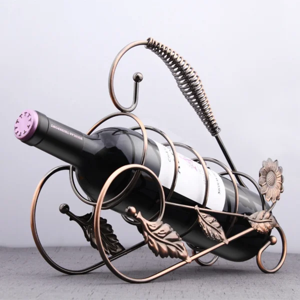 Retro Metal Red Wine Rack Bronze Iron Wheels Design Wine Holder Home Bar Decor Shelf Display Beer Whisky Wine Bottles Holder - Image 4